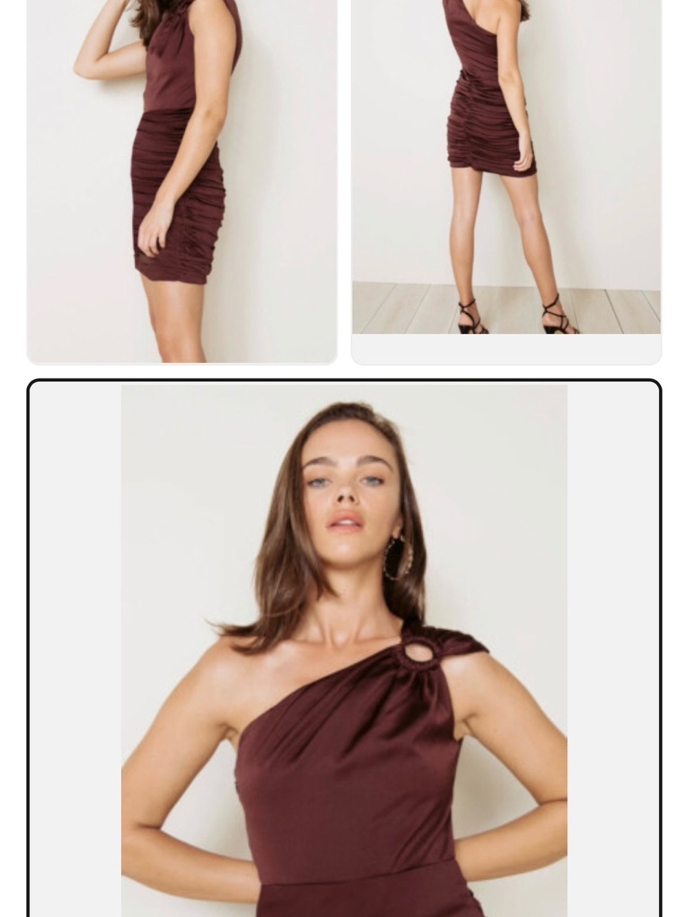 One-Shoulder Ruched Mini Dress in Wine